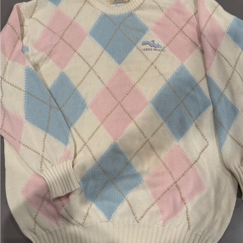 Vintage McGeorge of Scotland Argyle Crewneck 100% Cotton Sweater Pastel X Large